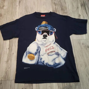 (1)Vintage 1995 Coca-Cola  Coke Polar Bear Baseball T-shirt XL Blue